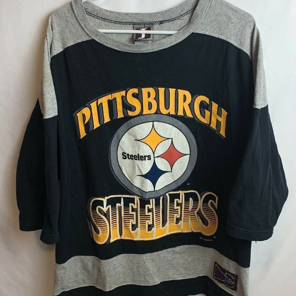 Men's Vintage 1993 Jostens NFL Sportswear Steelers Black Grey T-Shirt Medium